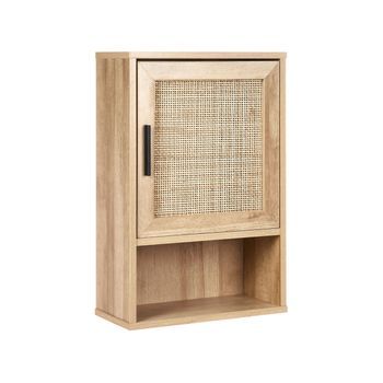Armario De Pared Boho Mueble De Baño Con Frente De Ratán Trenzado 40 X 60 Cm Madera Clara Rosell