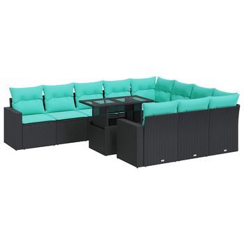 Set De Sofás De Jardín 11 Pzas Cojines Ratán Sintético Negro Vidaxl