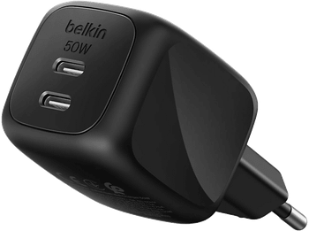 Cargador de pared - Belkin WCH019dqWH, 50W, Compatibles dispositivos con carga USB-C, 2 puertos tipo Negro