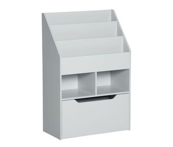 Homcom estantería infantil de madera con 3 compartimentos 2 cubos y cajón móvil con 4 ruedas librería infantil para habitación de niños sala de juegos 60x29,9x90 cm gris