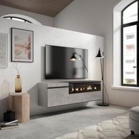 mueble tv efecto madera cemento 150x35x45cm chimenea efecto fuego