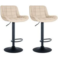 juego de 2 taburetes de bar con estructura de metal negro y asiento de pvc color crema con costuras 100004442