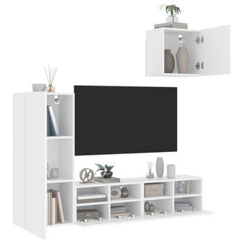 4 Uds Muebles Tv De Pared | Mueble De Salón | Armario Tv Madera De Ingeniería Blanco Cfw780423