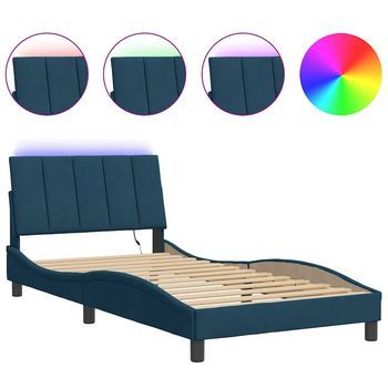 Estructura De Cama Con Led Sin Colchón Hanko Terciopelo Azul 100x200 Cm Vidaxl