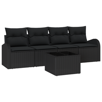 Set De Sofá De Jardín De 5 Uds Con Cojines Negro Ratán Poliéster Cfw408311