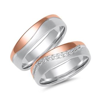 Alianzas de oro blanco y rosa con 13 diamantes