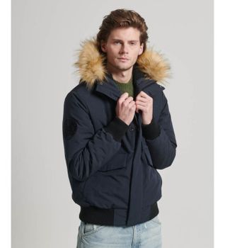 Superdry para hombre. M5011742A Cazadora bómber acolchada con capucha Everest marino (L), Casual, Poliéster