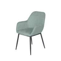 silla tapizada color menta con reposabrazos y patas negras