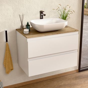 Mueble Baño Suspendido 80 Cm Blanco/roble, Lavabo Bellobath