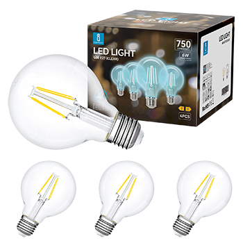 Aigostar - Bombilla LED E27 Edison, 6W Equivalente a 57W, Blanco Frío 6500K, 750 Lúmenes, Bombilla LED Vintage Decorativa G80 de Filamento, No Regulable, Cristal Transparente, Pack 4