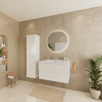 Conjunto De Mueble De Baño Blanco Brillante 80 Cm - Lavabo Blanco - Conjunto De Muebles De Baño - Mueble Para Lavabo Blanco Brillante - Armario Alto De Baño [verona] Lomazoo