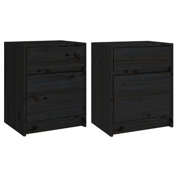 Juego De 2 Mesitas De Noche - Mesillas Madera Maciza Pino Negro 40x31x50 Cm Mc5708