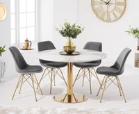 newton 120cm round white table with celine velvet chairs - blue 4 chairs