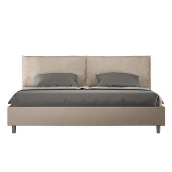 Cama Matrimonial Con Somier Acolchada 200x210 Cuero Sintético Gris Paloma Antea Large