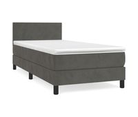 cama box spring con colchon terciopelo gris oscuro 90x200 cm diseno plano