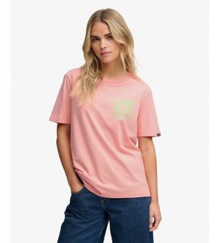 Superdry para mujer. W1011746A Camiseta Roadside Trade rosa (M), Casual, Algodón, Manga corta