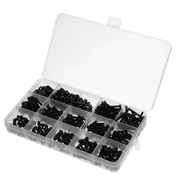 730pcs Tornillos de cabeza cilíndrica con hexágono interior de acero al carbono M3 con arandelas planas, tuercas y llave
