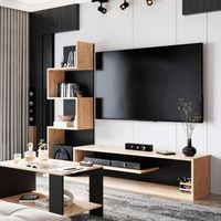 mueble de salon tv snake con estantes comedor color roble sonoma y negro 160 cm