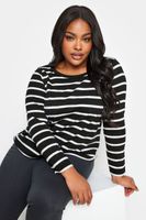 yours camiseta algodon manga larga negra con rayas mujer curvy y tallas grandes yours