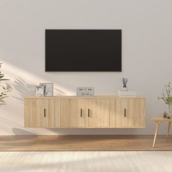 Set De 3 Uds Muebles Tv | Mueble De Salón | Armario Tv Madera Contrachapada Roble Sonoma Cfw789156