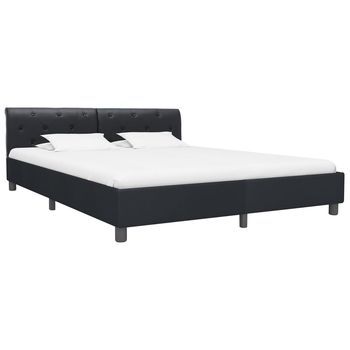 Cama Matrimonial | Cama Doble | Estructura De Cama De Cuero Sintético Negro 160x200 Cm Cfw69443