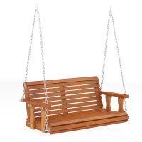 costway banco columpio de madera marron oscuro para jardin exterior con cadenas galvanizadas asiento amplio para 2 personas 1195 x 62 x 49 cm