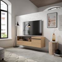 mueble tv efecto madera roble 150x35x45cm colgado