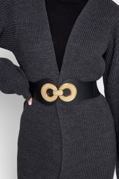 Cinturón Elástico Negro Hebilla Doble Disco Dorado