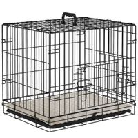 pawhut jaula para perros plegable con cojin puertas bandeja extraible y marco de alambre metalico 60x40x50 cm negro y beige