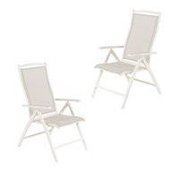 pack 2 sillones para jardin plegable  aluminio y textilene color blanco envejecido 60x76x110