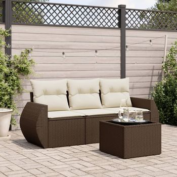 Set De Sofás De Jardín 4 Uds | Juego De Muebles De Jardín Y Cojines Ratán Sintético Marrón Cfw95444
