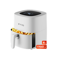 evvo freidora de aire sin aceite de 6l 1700w antiadherentetecnologia dual hornea descongela  apagado automatico