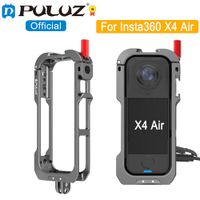 puluz-jaula de camara de montaje de doble punta para insta360 x4 air 2025 marco de expansion de zapata fria con orificio de precision de metal y tapa protectora de lente