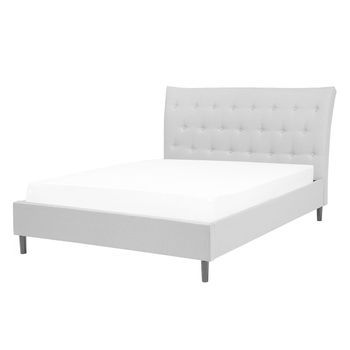 Cama Tapizada Gris Claro 140 X 200 Cm Con Somier Y Cabecero Acolchado Saverne