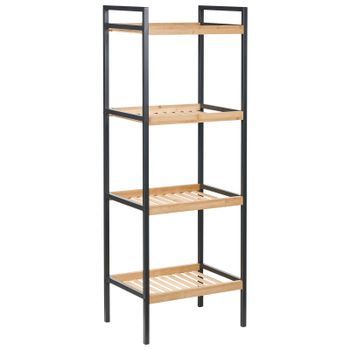 Estantería De 4 Niveles Para Baño Estructura De Acero Negro Accesorios De Baño De Bambú Marrón Claro Tajzara