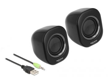 DeLOCK Minialtavoz estéreo para PC con conector estéreo de 3,5 mm macho y alimentado por USB