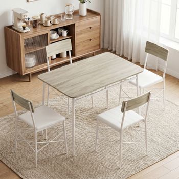 Conjunto 1 Mesa + 4 Sillas De Mdf Acero Pu-homcom. Roble Y Blanco