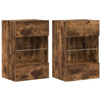 Armarios De Pared Con Luces Led Para Tv 2 Uds Roble Ahumado 40x30x60,5 Cm Vidaxl