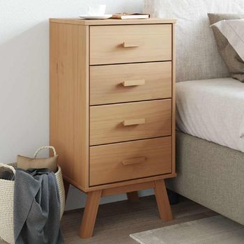 Mesita De Noche - Mueble Para Dormitorio - Madera Maciza De Pino - Marrón (45x39x90cm)