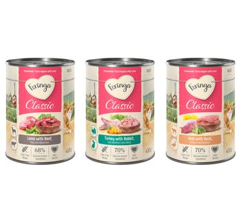 Feringa Classic Meat Menu 24 x 400 g - Pack Ahorro  - Pack mixto 2 - Conejo y pavo, pato y ternera, cordero y vacuno