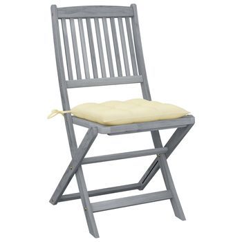 Pack 4 Uds Sillas De Jardín | Silla De Exterior | Sillón Plegables Cojines Madera Maciza Acacia
