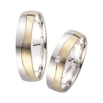 Alianzas oro amarillo y blanco con diamante ancho 5 mm