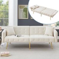 sofa cama convertible con respaldo ajustable y reposabrazos multiposicion blanco