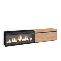 mueble tv efecto madera roble negro 208x35x45cm chimenea efecto fuego