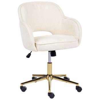 Silla De Oficina Tapizada En Chenilla Base Giratoria Altura Regulable Respaldo Reclinable Blanco Crema Ember