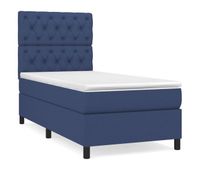 cama box spring con colchon tela azul 80x200 cm diseno de botones