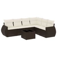 juego de sofas de jardin 7 piezas con cojines ratan pe marron