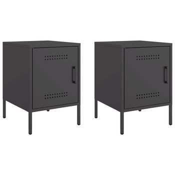 Pack 2 Uds Mesitas De Noche | Mesilla De Noche Acero Negro 36x39x50,5 Cm