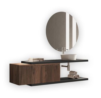 Mueble de baño 5 piezas en mdf antracita/roble rio