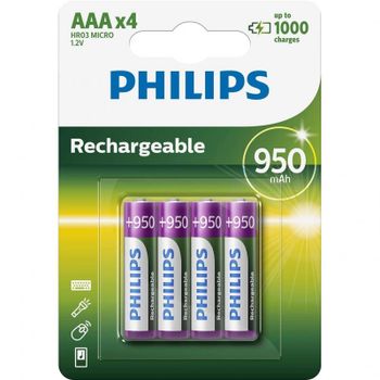 Philips R03B4A95/10 Pilas Recargables 950mAh AAA HR03 4 Unidades
